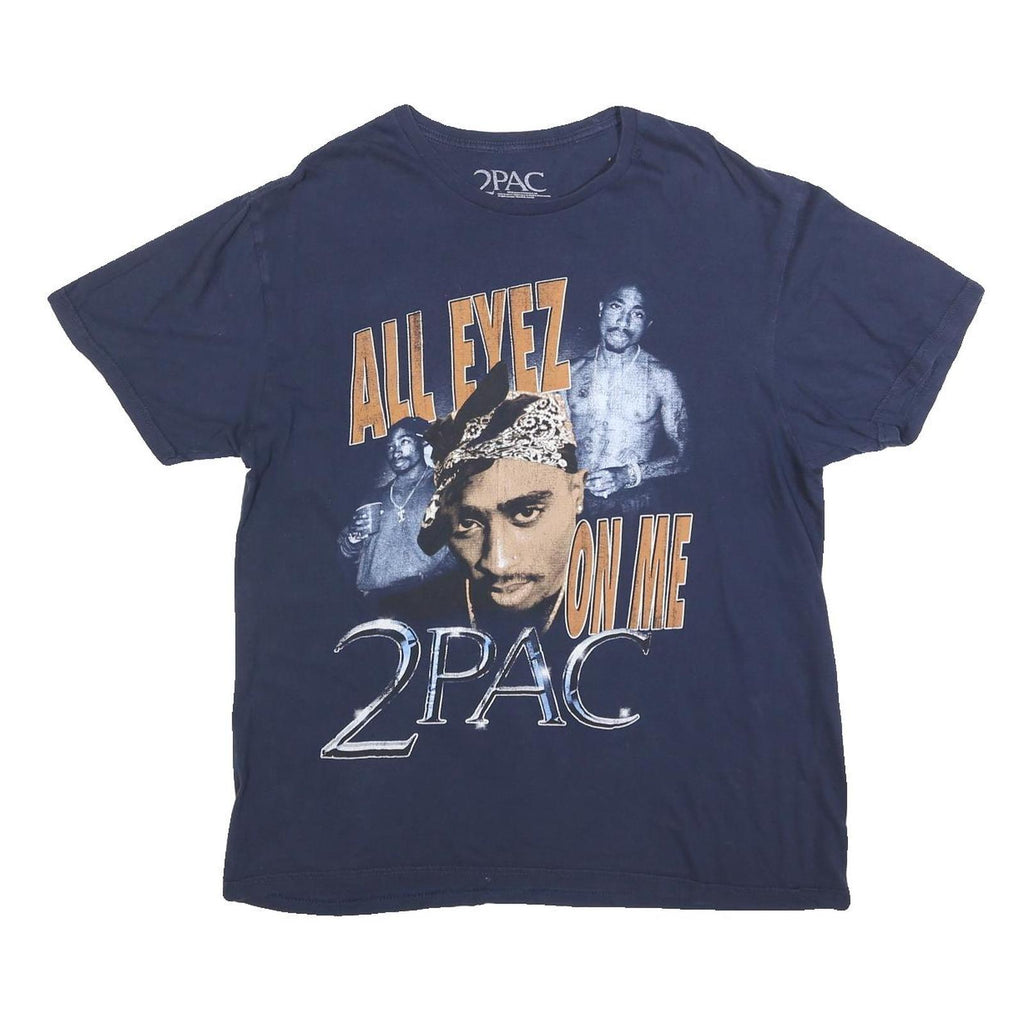 2PAC Mens Navy Blue All Eyez On Me Graphic T-Shirt L Short Sleeve Crew Neck