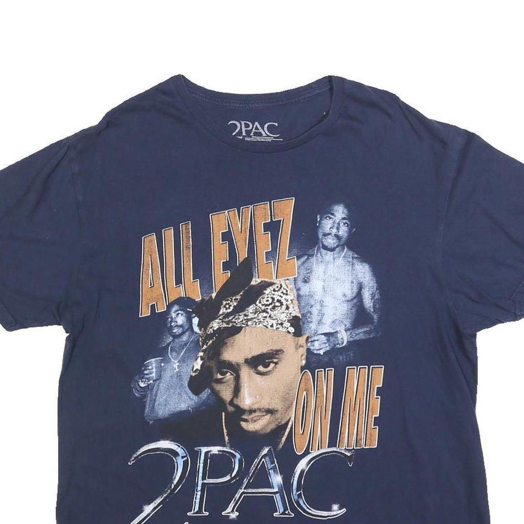 2PAC Mens Navy Blue All Eyez On Me Graphic T-Shirt L Short Sleeve Crew Neck