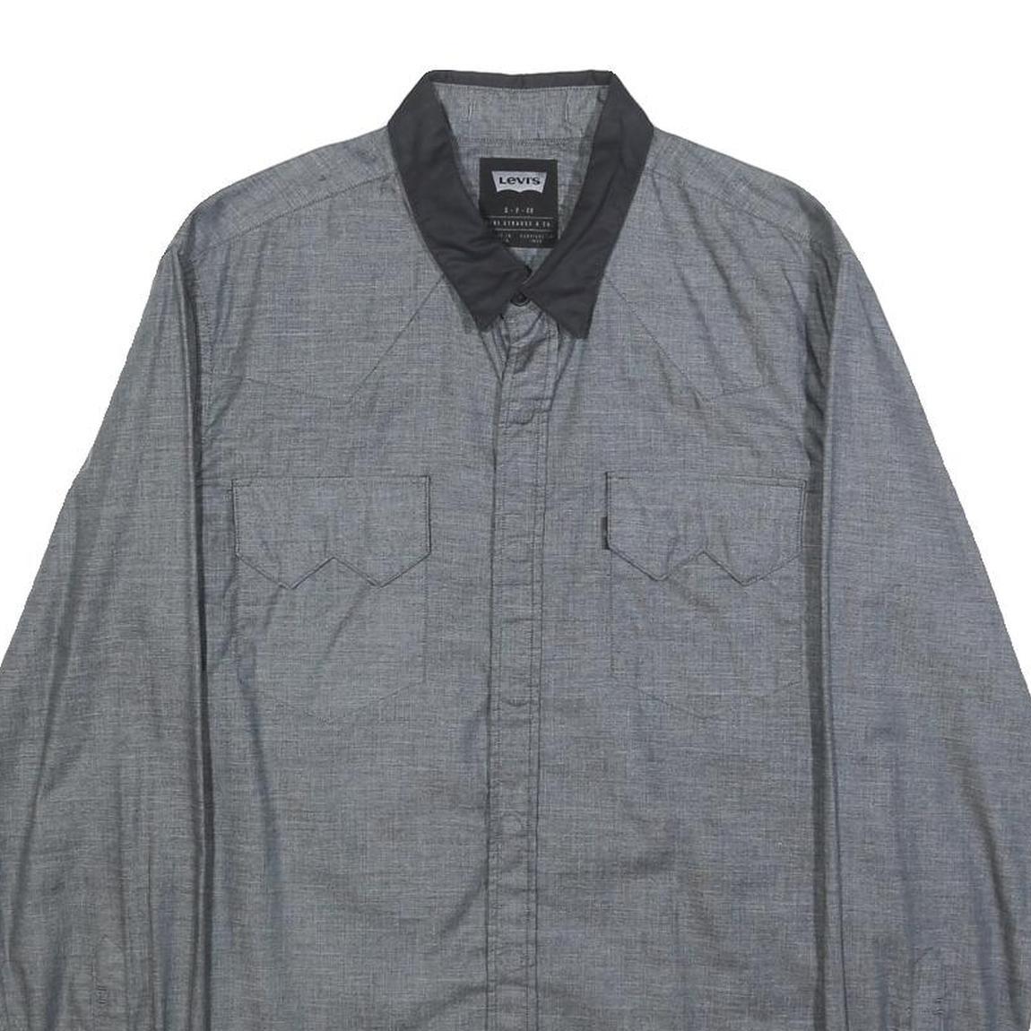 LEVI'S Mens Grey Black Shirt S Cotton Long Sleeve Casual Classic Design