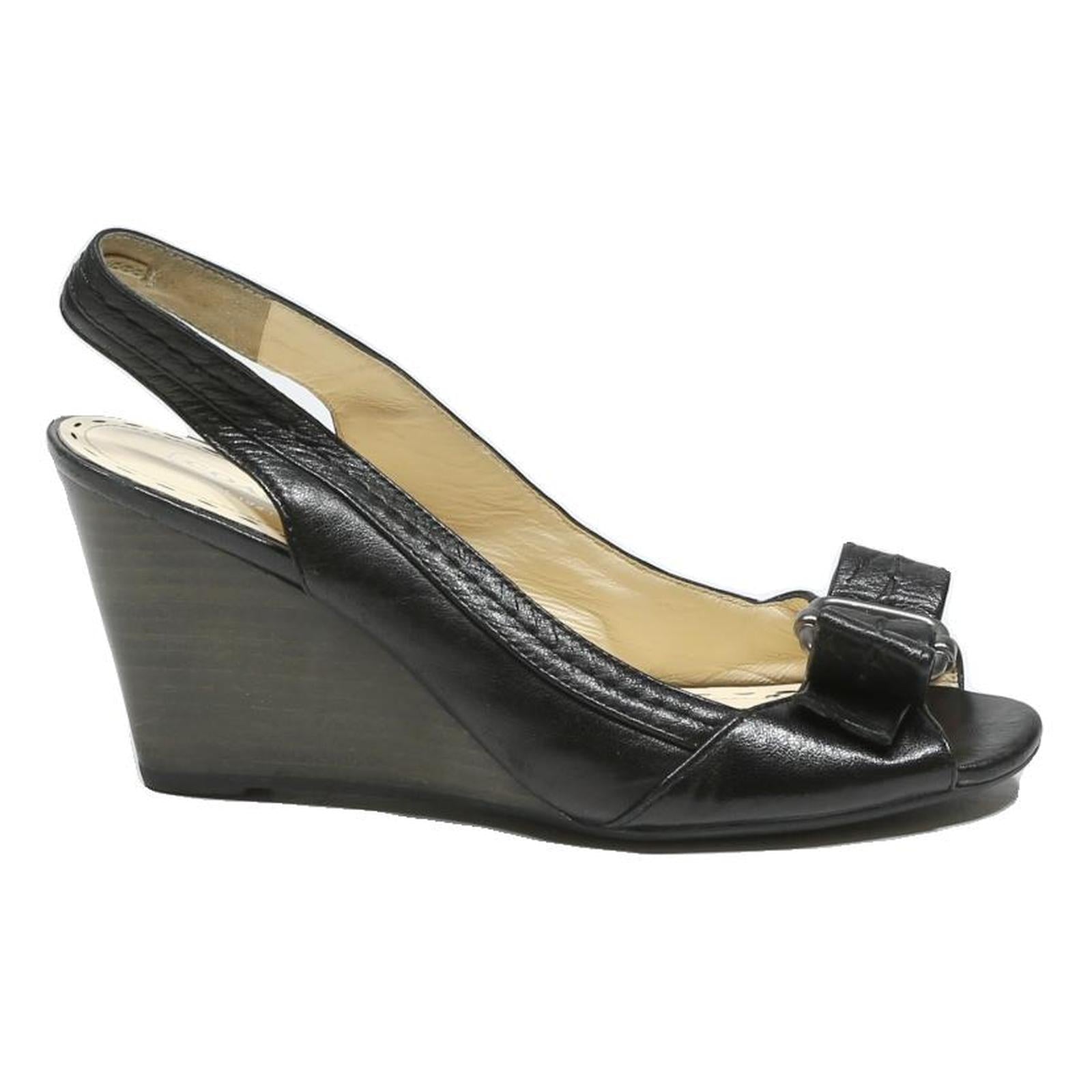 COACH Leather Womens Wedge Shoes Black UK 4.5 Comfort Stylish Dressy