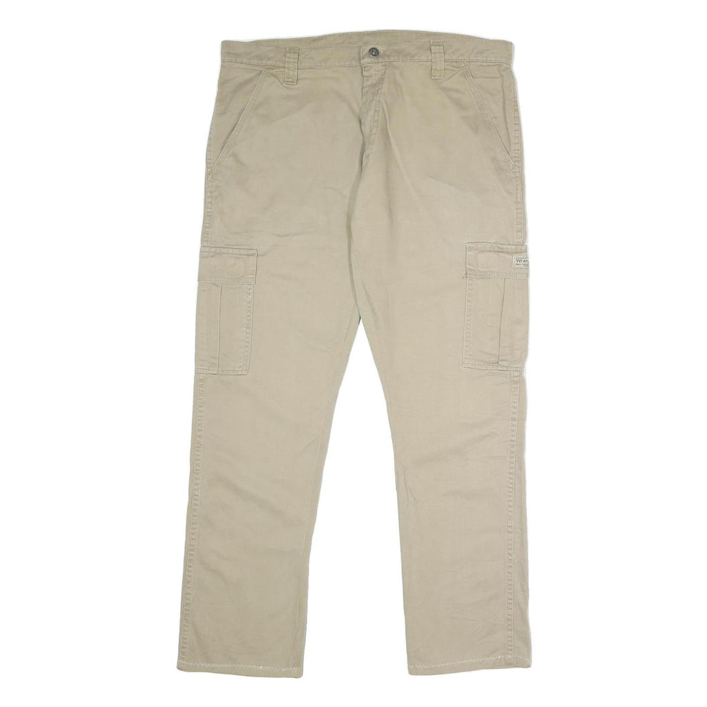 WRANGLER Mens Regular Beige Cotton Cargo Trousers W36 L30 Casual Zip Closure