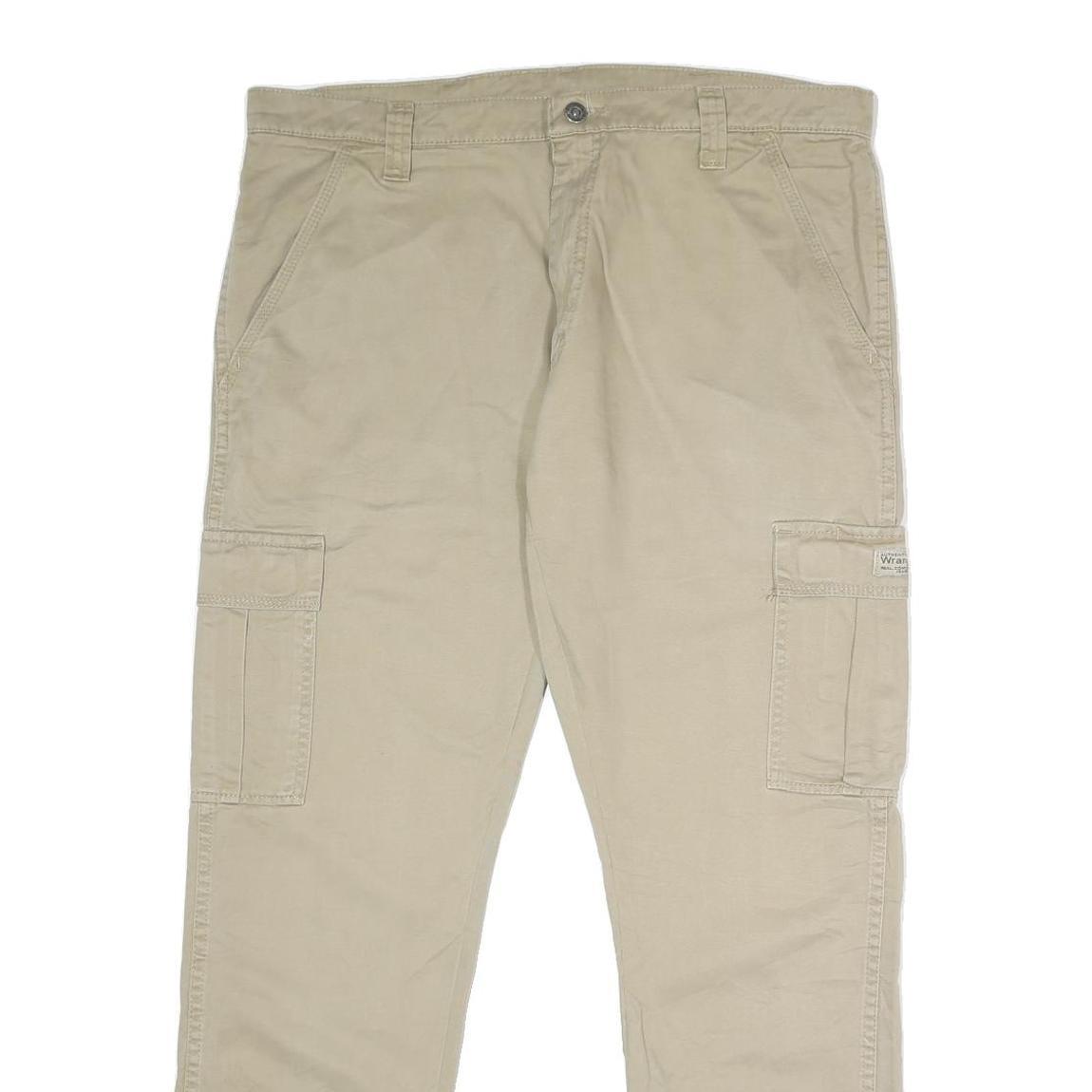 WRANGLER Mens Regular Beige Cotton Cargo Trousers W36 L30 Casual Zip Closure