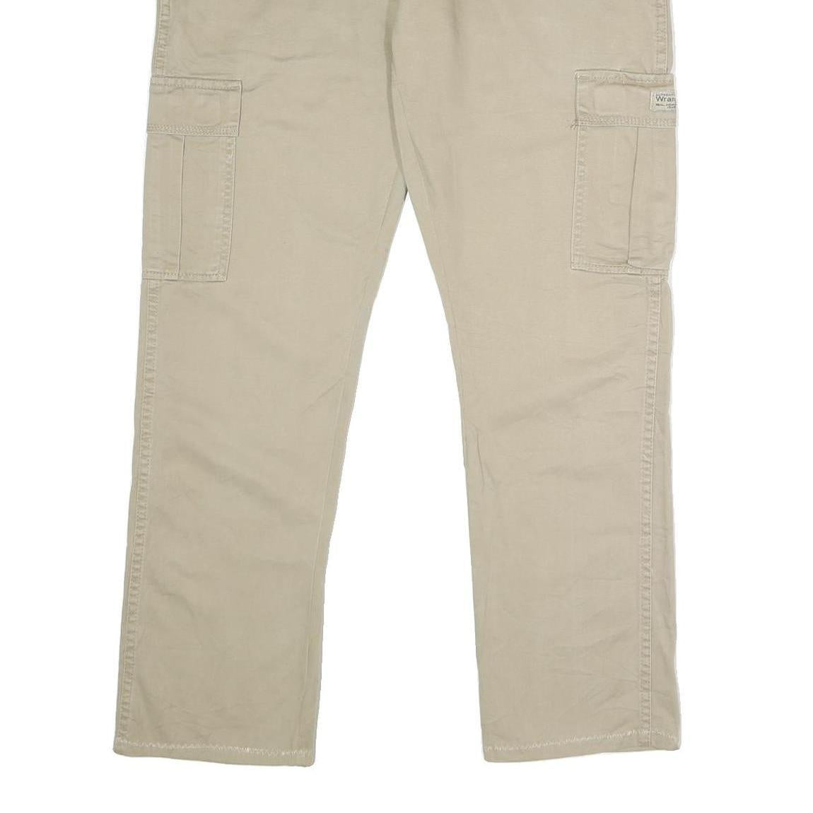 WRANGLER Mens Regular Beige Cotton Cargo Trousers W36 L30 Casual Zip Closure