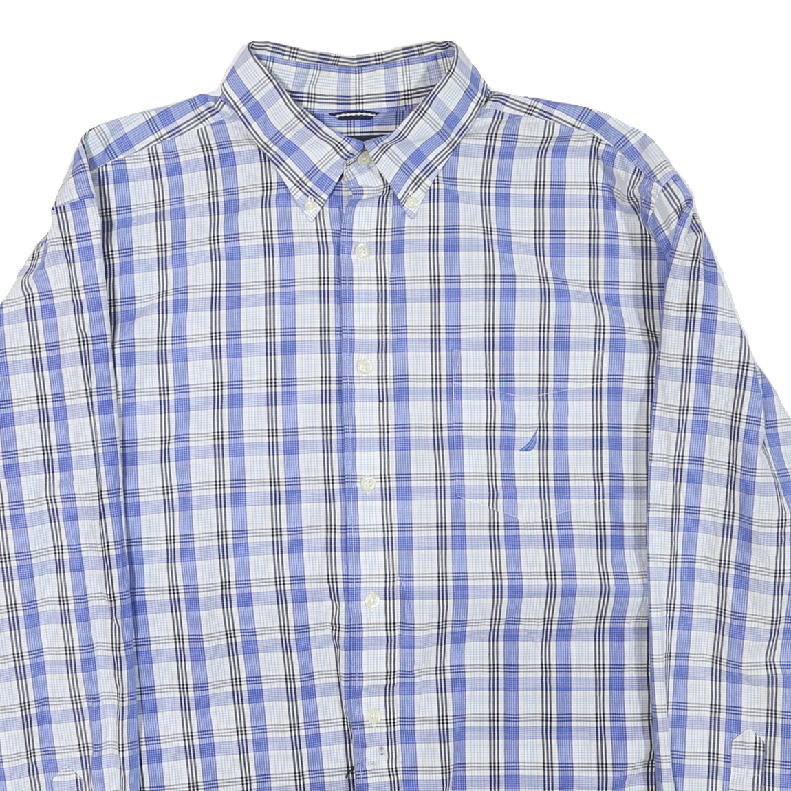 NAUTICA Mens Blue White Check Shirt XL Cotton Blend Long Sleeve Button Front