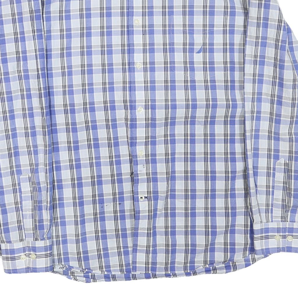 NAUTICA Mens Blue White Check Shirt XL Cotton Blend Long Sleeve Button Front