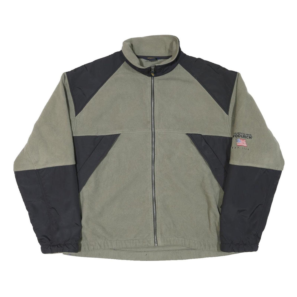 WOOLRICH Mens Green & Black Polyester Blend Jacket XL Fleece Zip Up