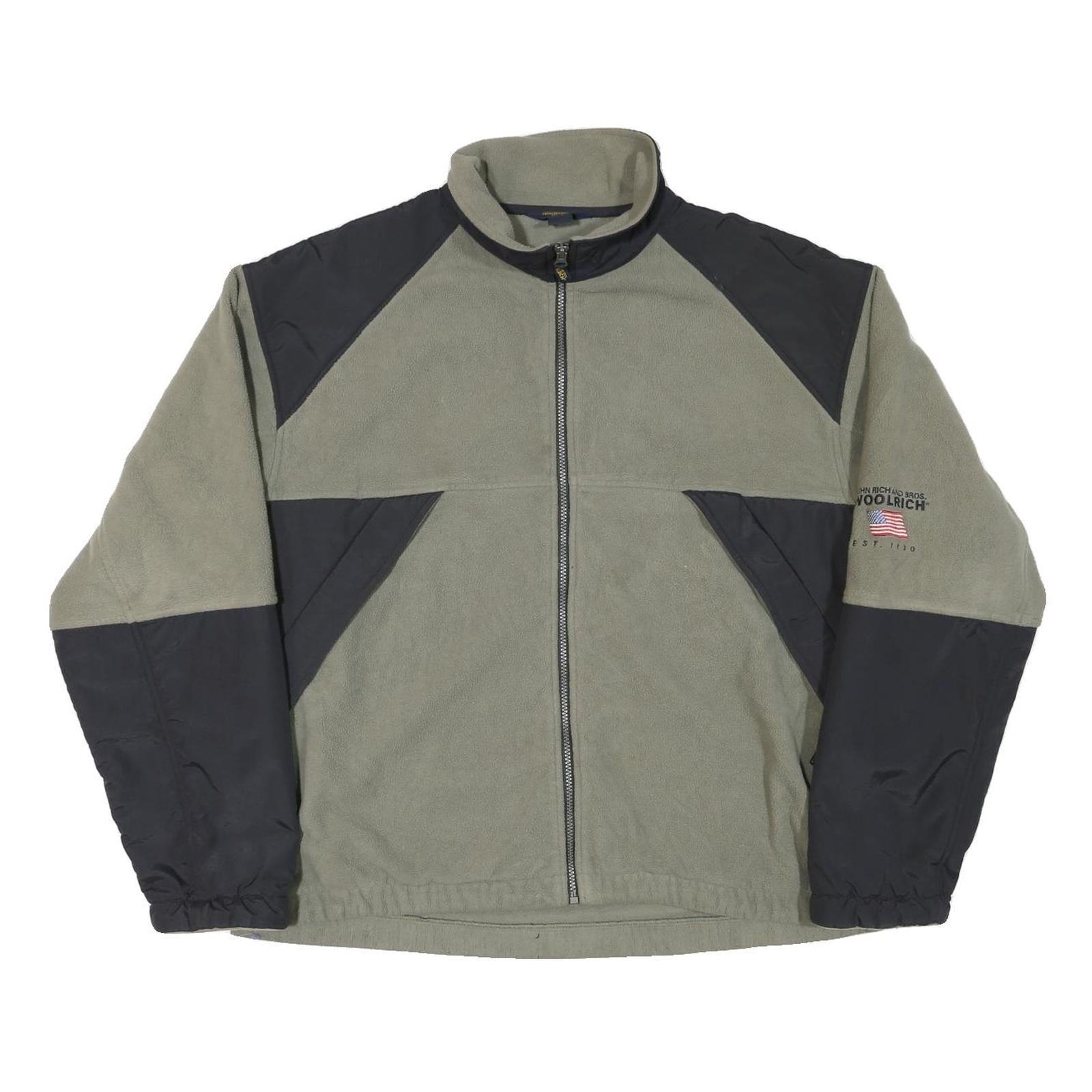 WOOLRICH Mens Green & Black Polyester Blend Jacket XL Fleece Zip Up