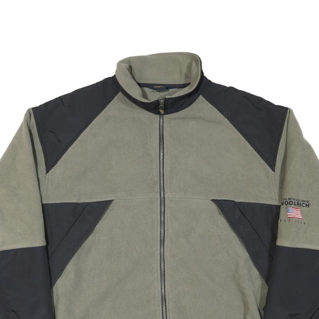 WOOLRICH Mens Green & Black Polyester Blend Jacket XL Fleece Zip Up