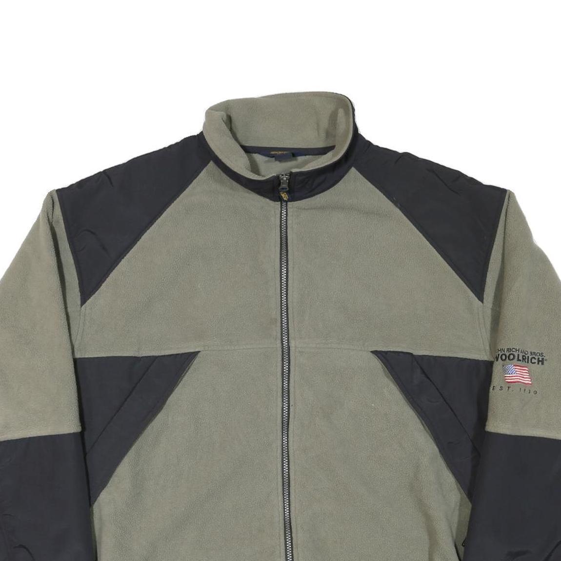 WOOLRICH Mens Green & Black Polyester Blend Jacket XL Fleece Zip Up