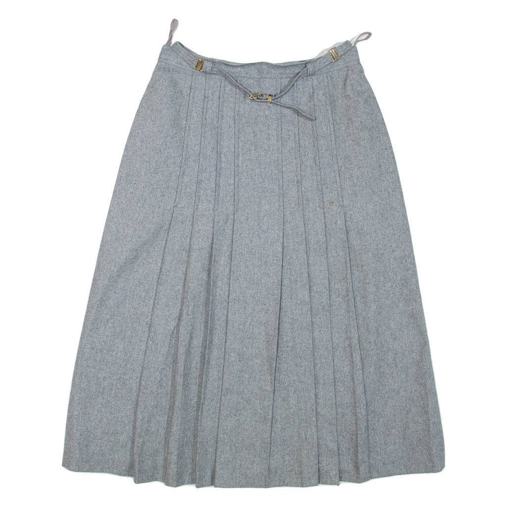 CHARLES DUMAS Belted Womens A-Line Skirt Grey Knee Length Wool S