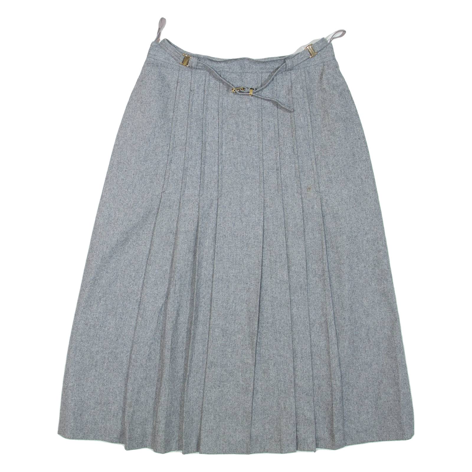 CHARLES DUMAS Belted Womens A-Line Skirt Grey Knee Length Wool S