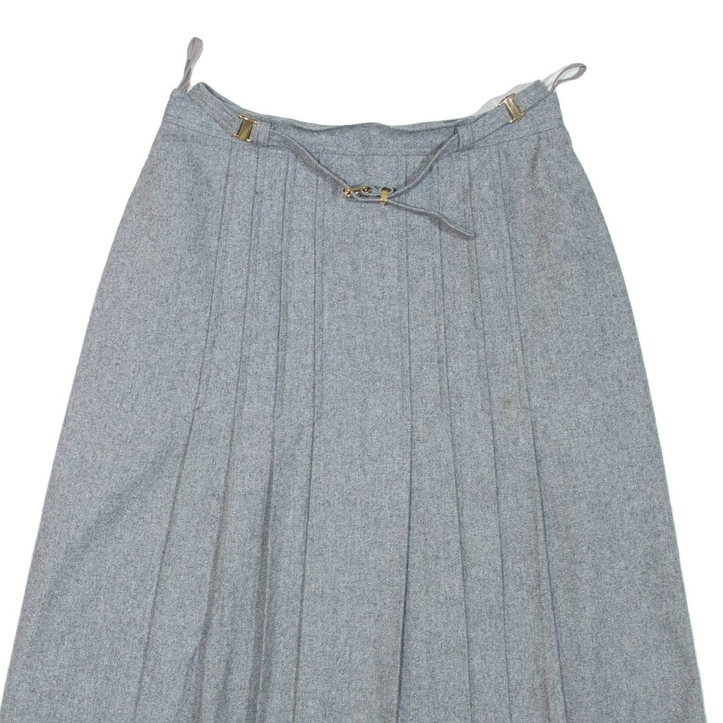 CHARLES DUMAS Belted Womens A-Line Skirt Grey Knee Length Wool S