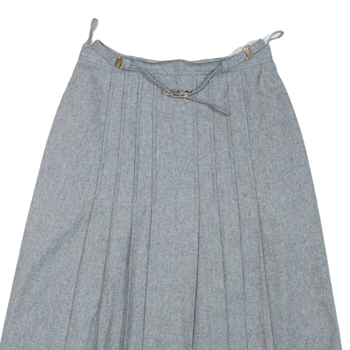 CHARLES DUMAS Belted Womens A-Line Skirt Grey Knee Length Wool S