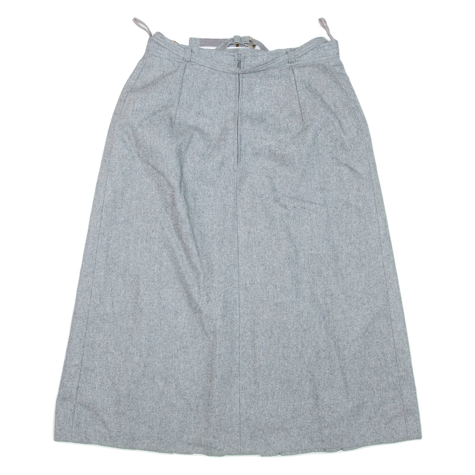 CHARLES DUMAS Belted Womens A-Line Skirt Grey Knee Length Wool S