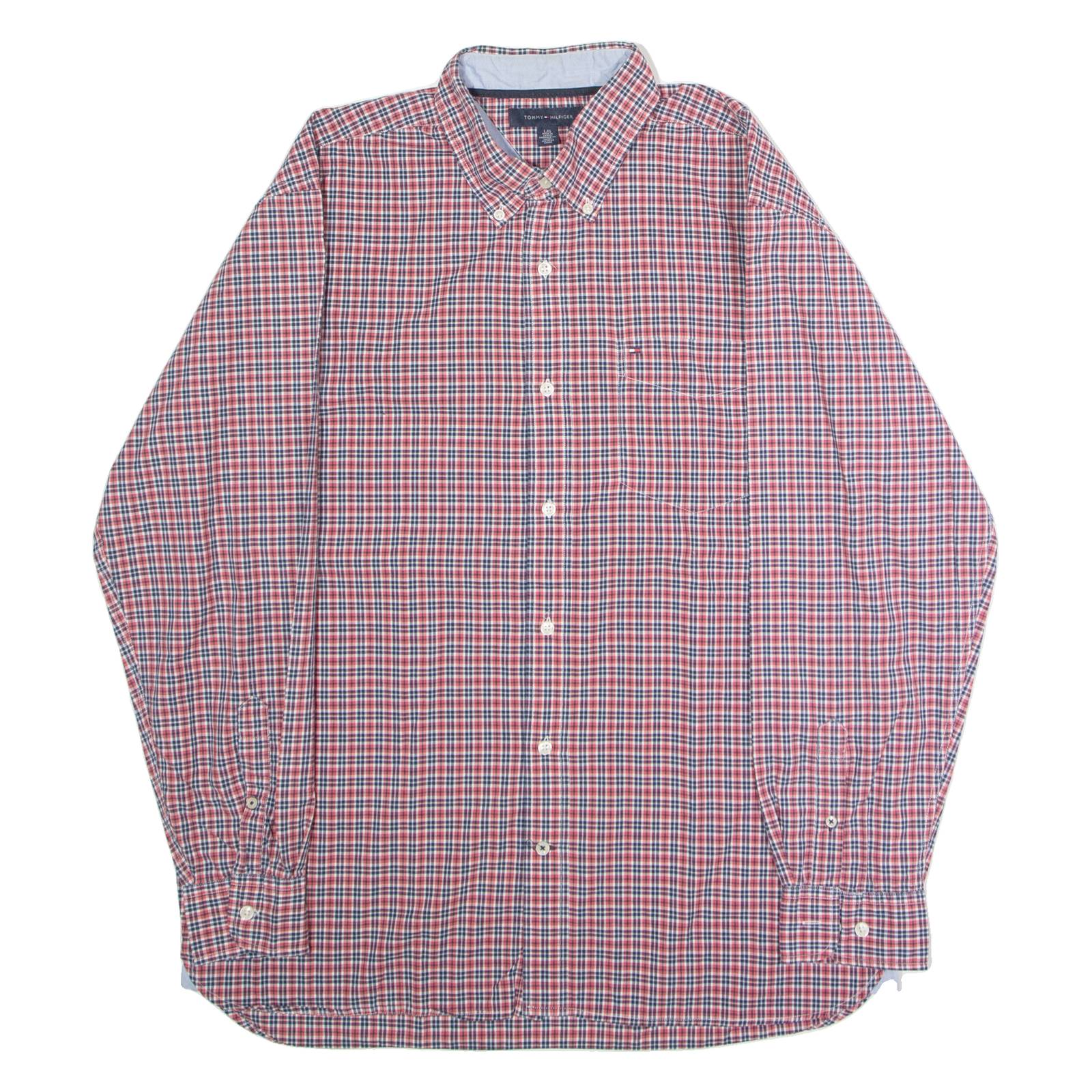 TOMMY HILFIGER Mens Shirt Red Check Long Sleeve L