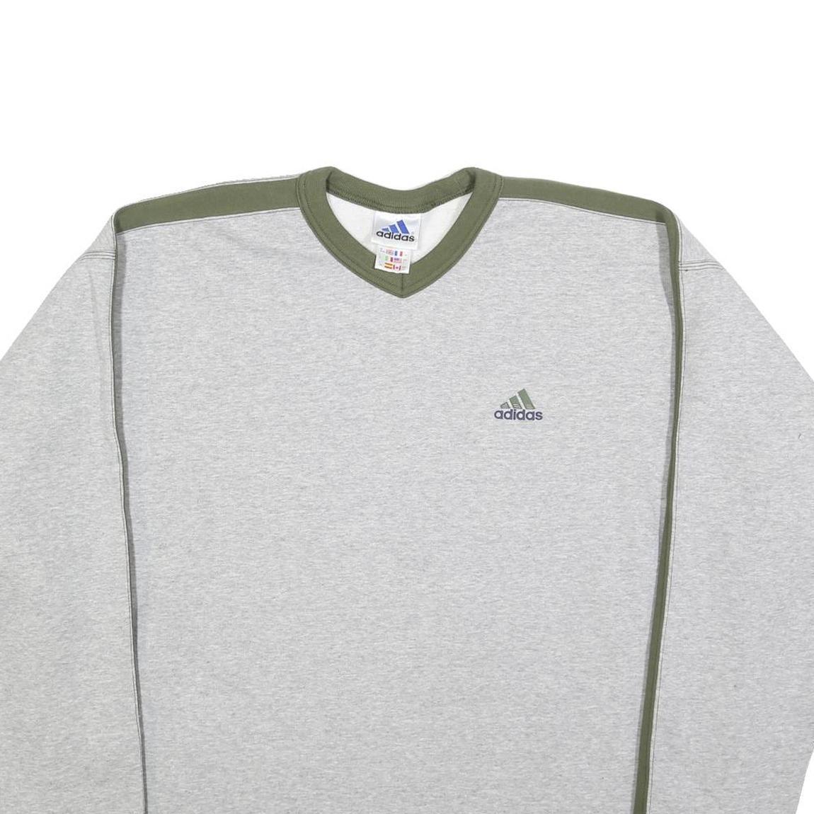 ADIDAS Mens Grey & Green V-Neck XL Sweatshirt Cotton Blend Casual Sportswear
