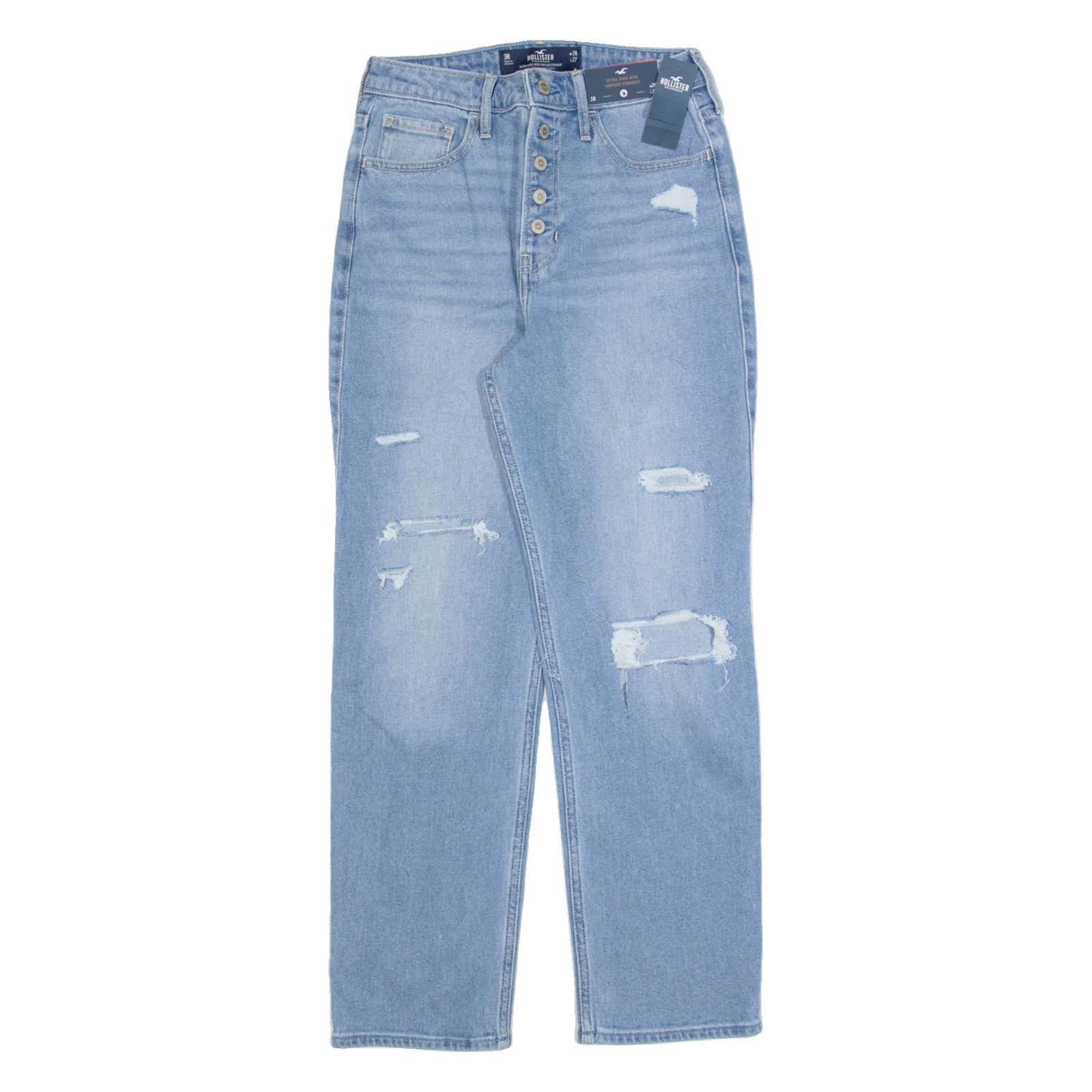 HOLLISTER Ultra High Rise Distressed Womens Jeans Blue Straight W26 L27