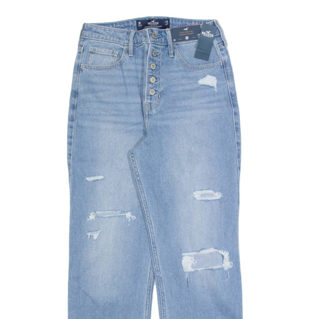 HOLLISTER Ultra High Rise Distressed Womens Jeans Blue Straight W26 L27