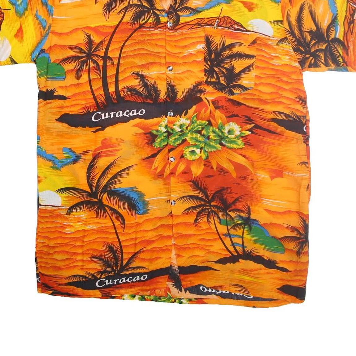 FIVE PARROTS Mens Orange Curacao Hawaiian Shirt L Tropical Summer Beachwear