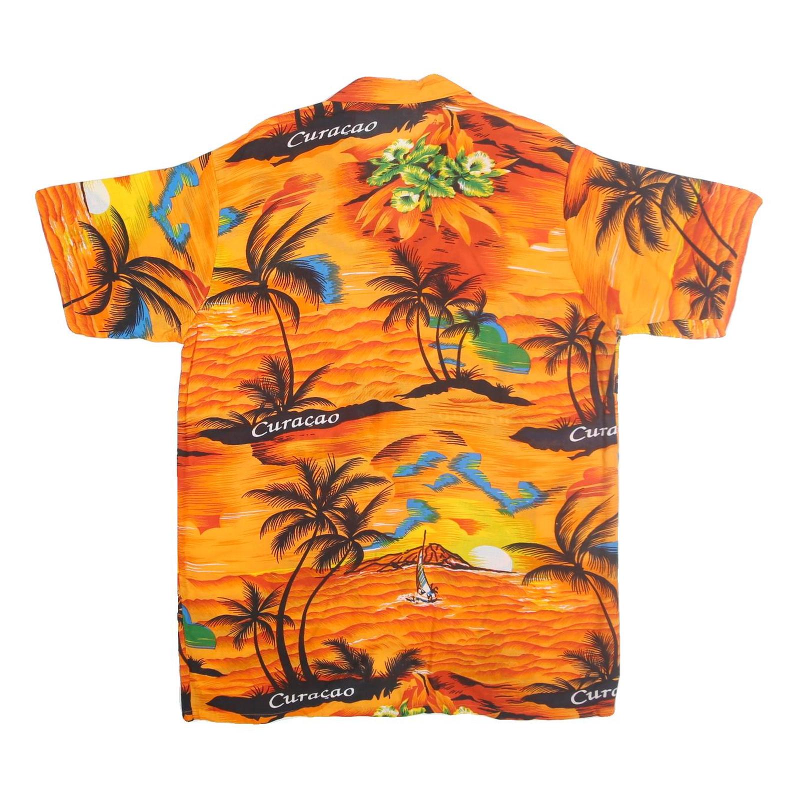 FIVE PARROTS Mens Orange Curacao Hawaiian Shirt L Tropical Summer Beachwear