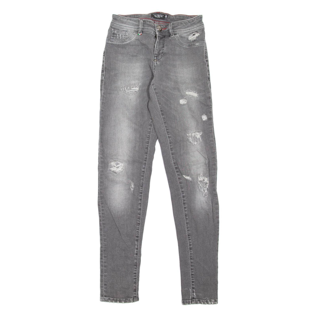 PHILIPP PLEIN Distressed Womens Jeans Grey Slim Skinny Stone Wash W25 L31