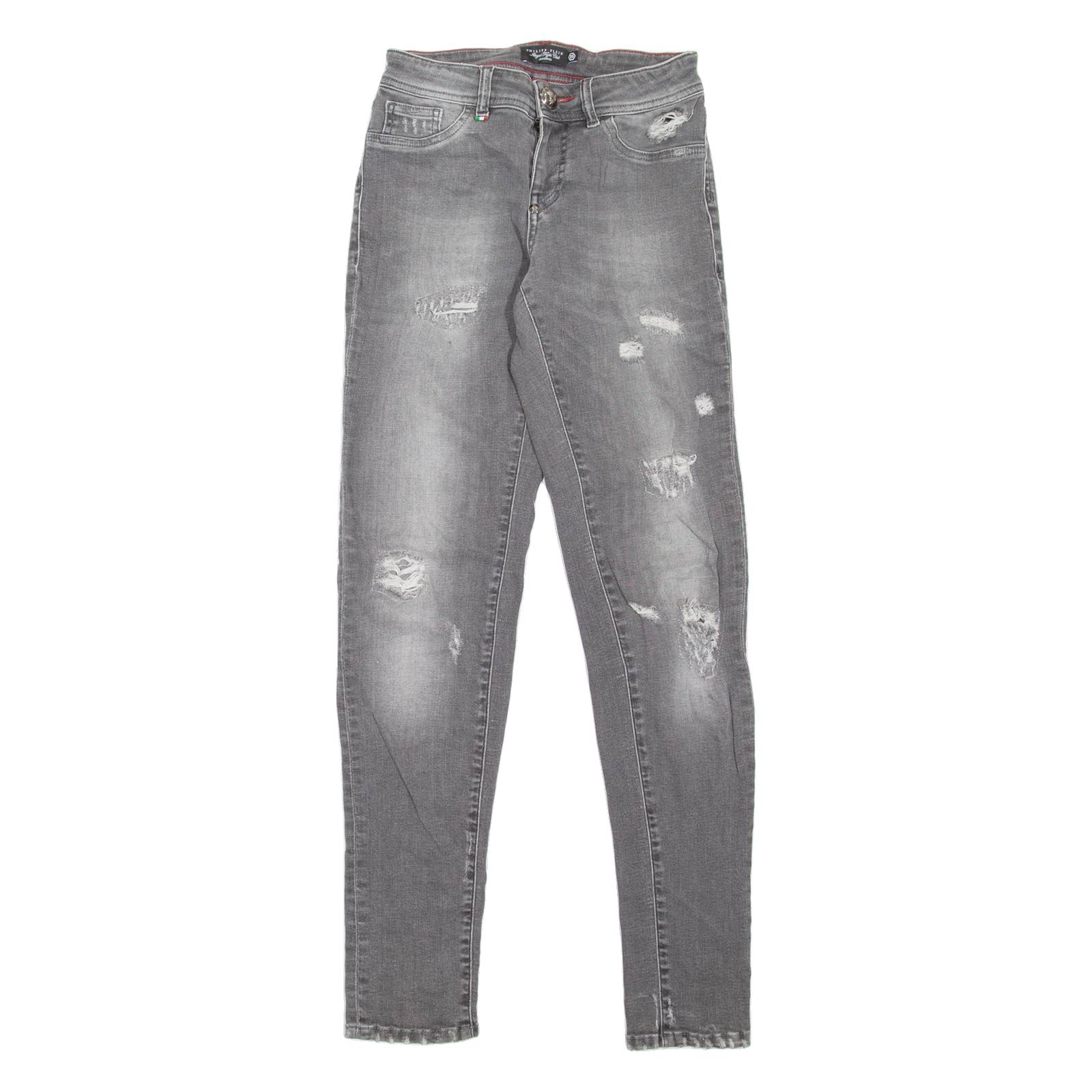 PHILIPP PLEIN Distressed Womens Jeans Grey Slim Skinny Stone Wash W25 L31