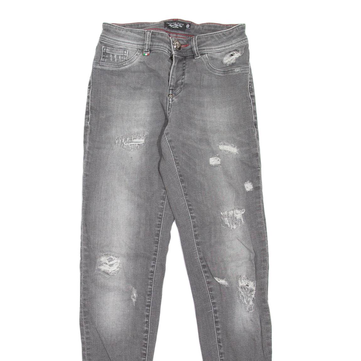 PHILIPP PLEIN Distressed Womens Jeans Grey Slim Skinny Stone Wash W25 L31