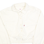 LEVI'S Womens White Cotton Cropped Button Jacket L Plain Long Sleeve Casual