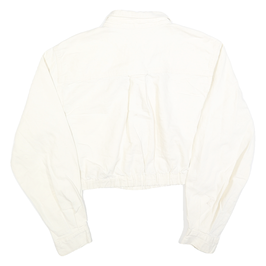 LEVI'S Womens White Cotton Cropped Button Jacket L Plain Long Sleeve Casual
