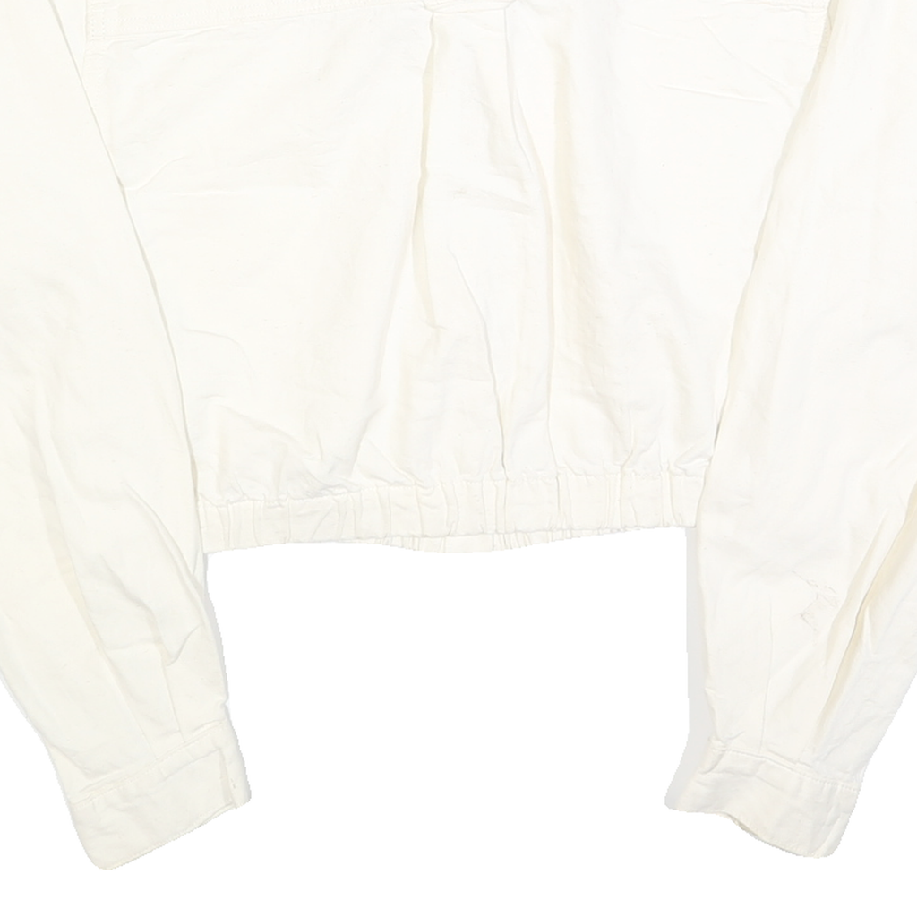LEVI'S Womens White Cotton Cropped Button Jacket L Plain Long Sleeve Casual