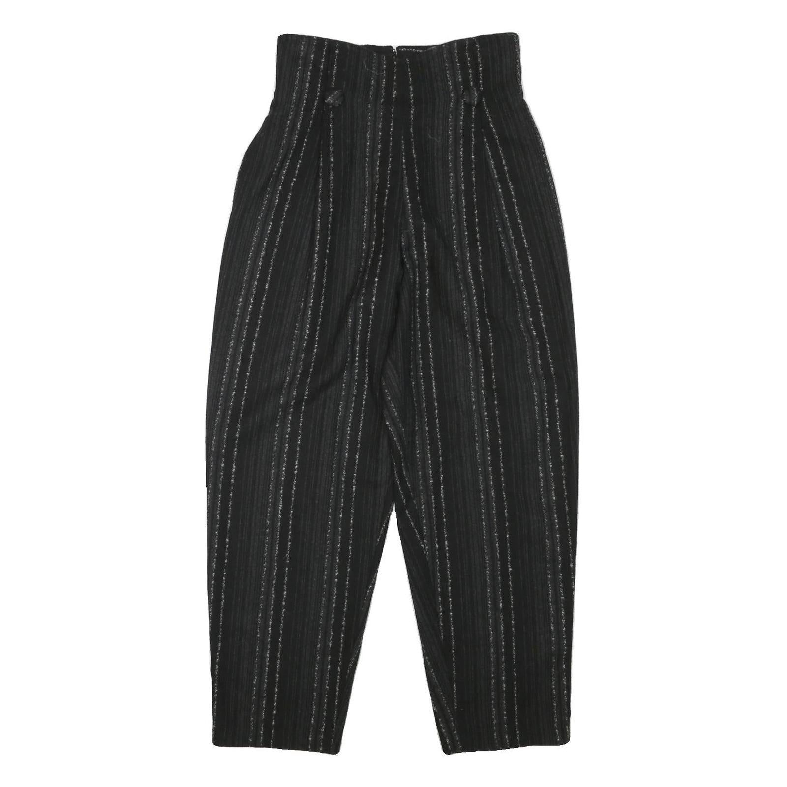Womens Black Relaxed Wool Blend Stripe Trousers W26 L28 Stylish Zip Closure