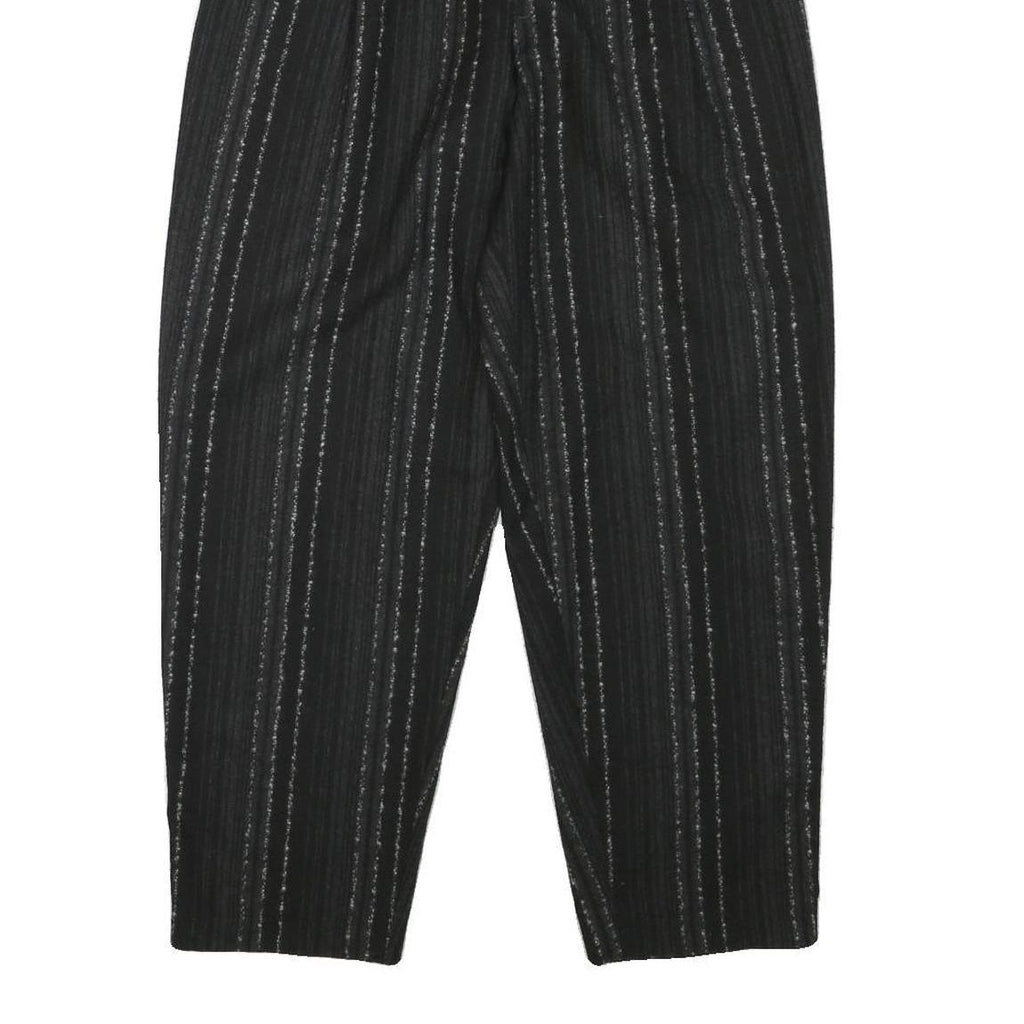 Womens Black Relaxed Wool Blend Stripe Trousers W26 L28 Stylish Zip Closure