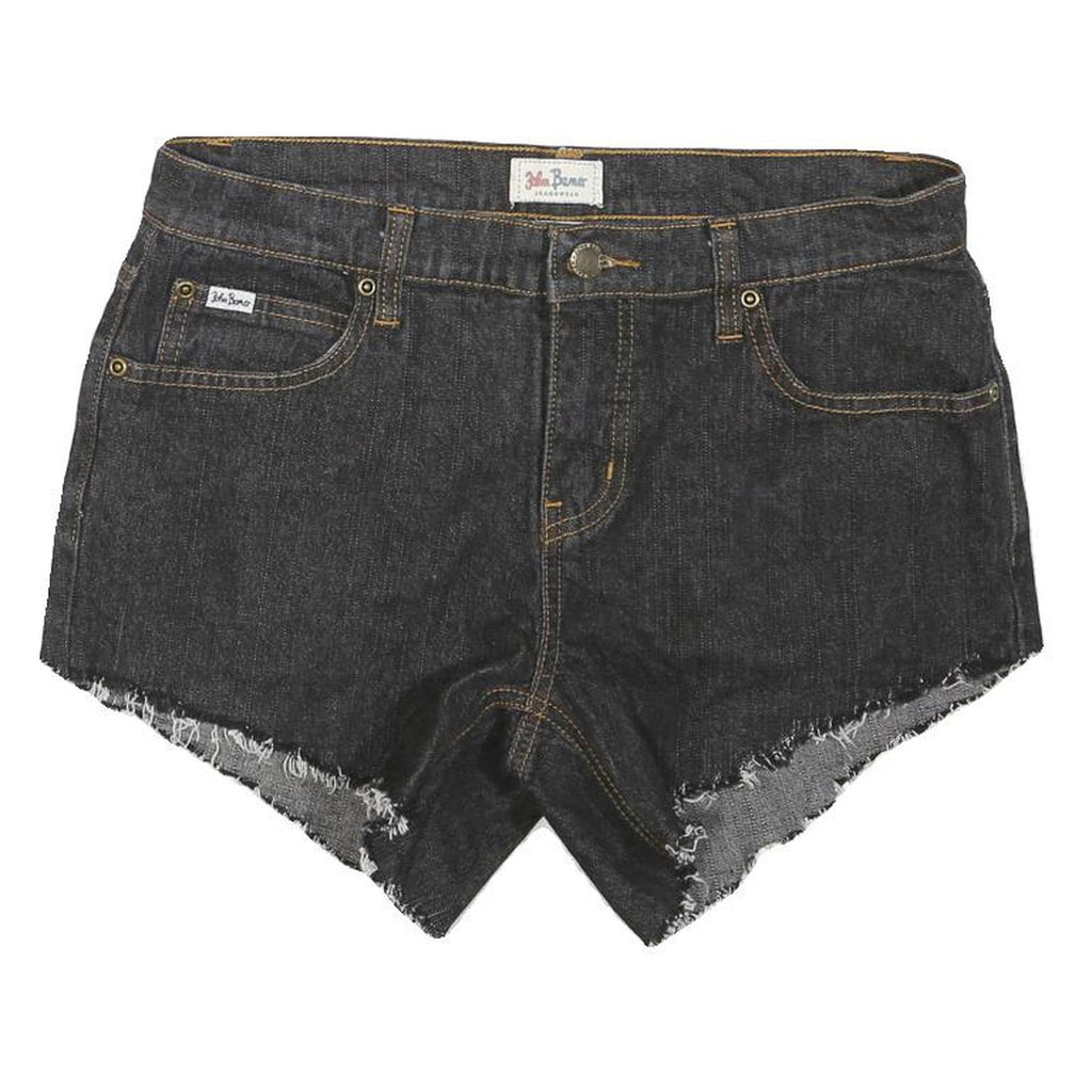 Womens Black Cotton Blend Denim Casual Shorts M W30 Frayed Hem