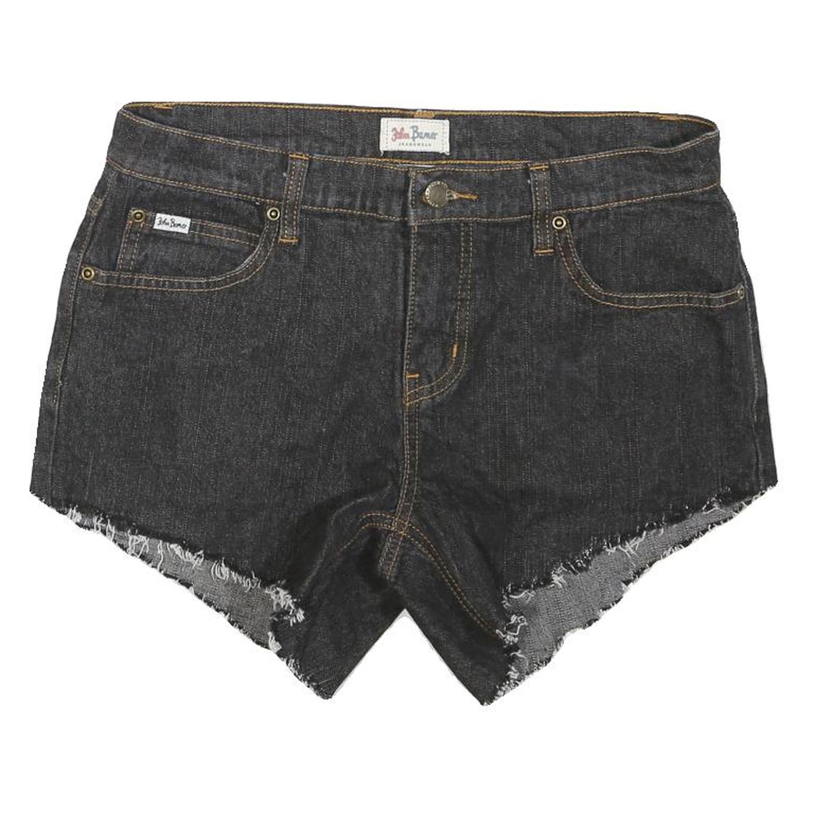 Womens Black Cotton Blend Denim Casual Shorts M W30 Frayed Hem