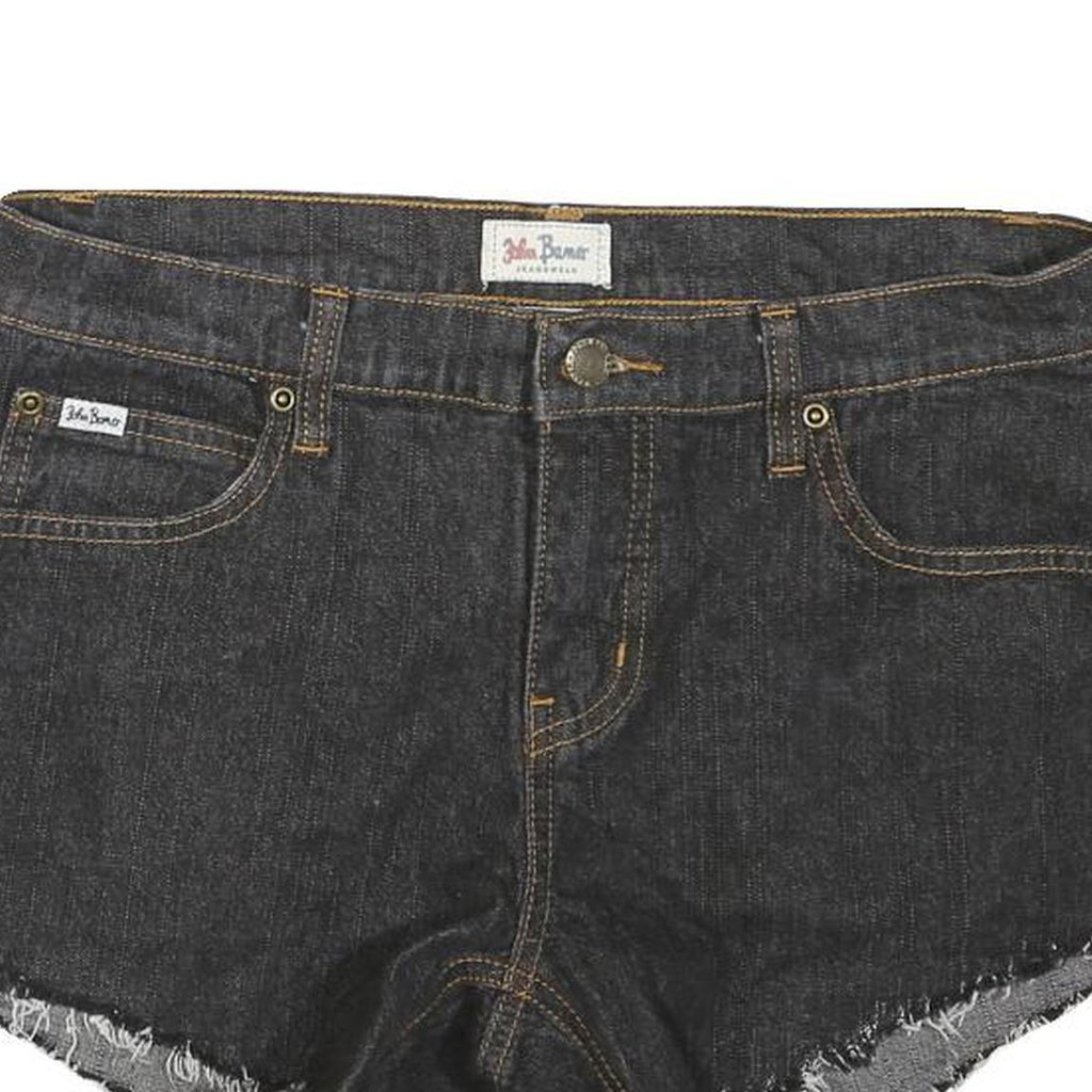 Womens Black Cotton Blend Denim Casual Shorts M W30 Frayed Hem