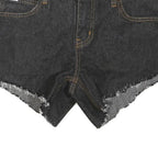 Womens Black Cotton Blend Denim Casual Shorts M W30 Frayed Hem