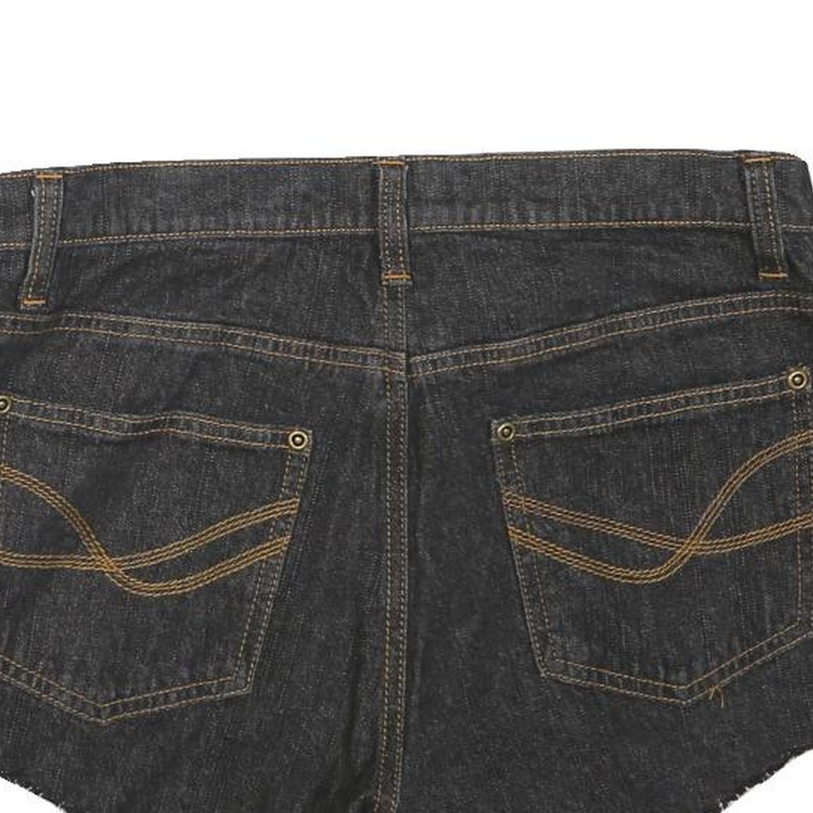 Womens Black Cotton Blend Denim Casual Shorts M W30 Frayed Hem