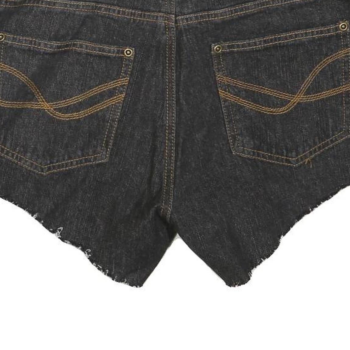 Womens Black Cotton Blend Denim Casual Shorts M W30 Frayed Hem