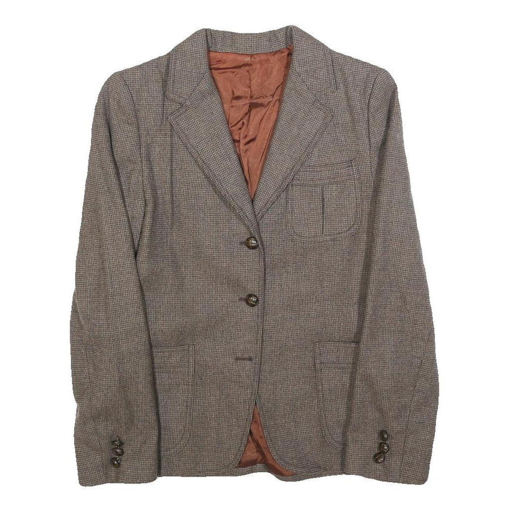 SIR Womens Brown Wool Check Jacket S Woven Classic Button Closure Blazer