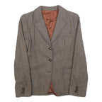 SIR Womens Brown Wool Check Jacket S Woven Classic Button Closure Blazer