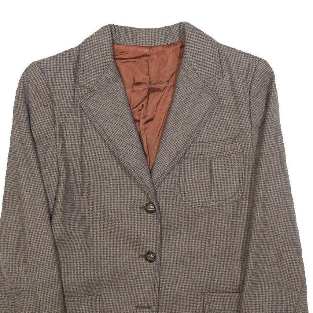 SIR Womens Brown Wool Check Jacket S Woven Classic Button Closure Blazer