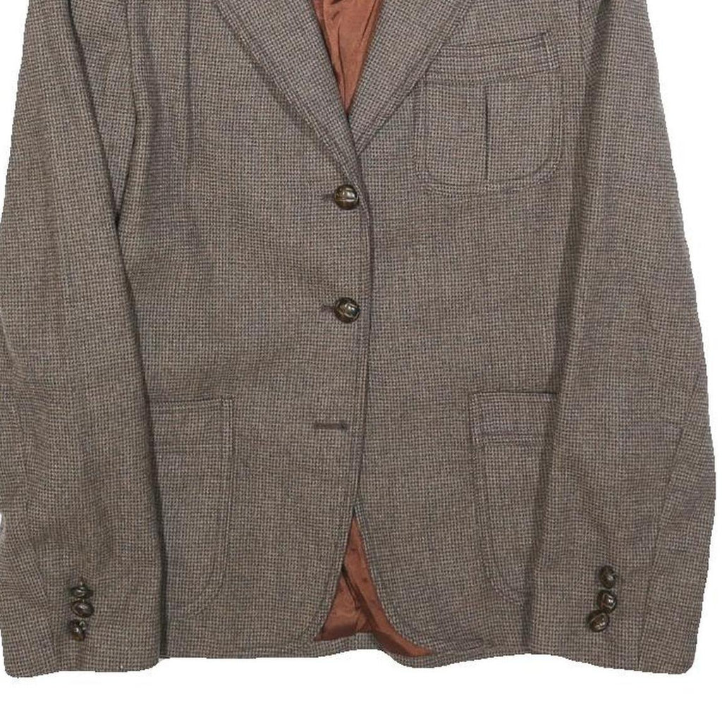 SIR Womens Brown Wool Check Jacket S Woven Classic Button Closure Blazer