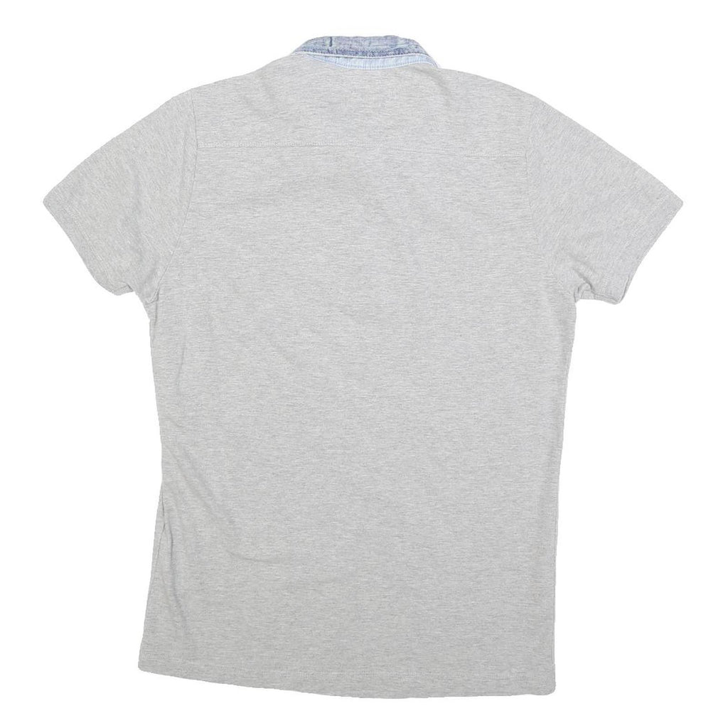 DIESEL Mens Grey & Blue Denim Collar Cotton Blend Short Sleeve Polo Shirt M
