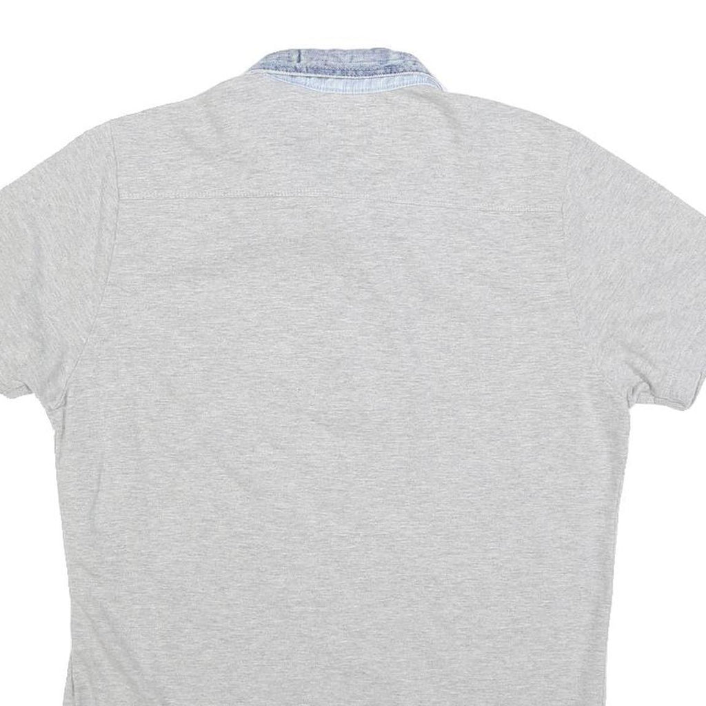 DIESEL Mens Grey & Blue Denim Collar Cotton Blend Short Sleeve Polo Shirt M