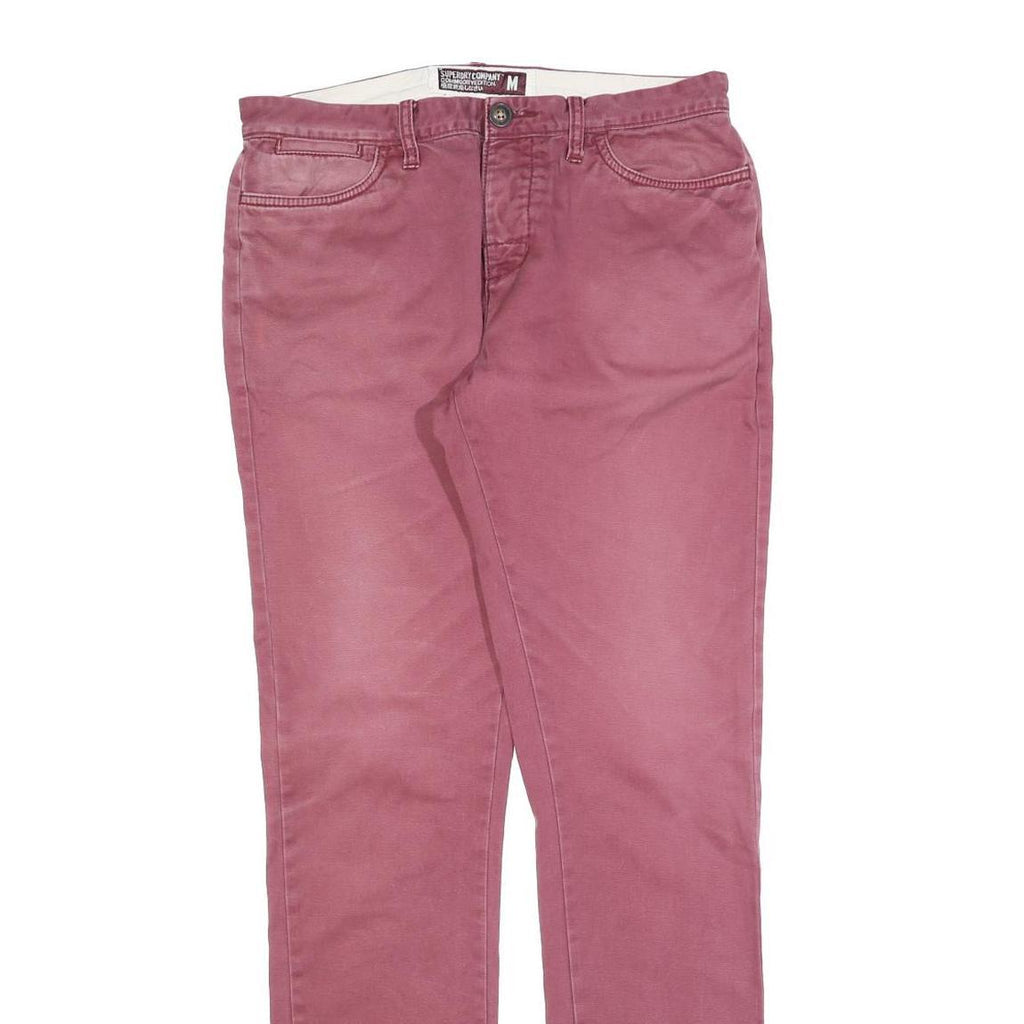 SUPERDRY Mens Slim Skinny Cotton Blend Burgundy Trousers W32 L32 Stylish