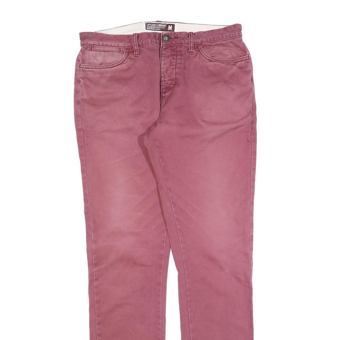 SUPERDRY Mens Slim Skinny Cotton Blend Burgundy Trousers W32 L32 Stylish