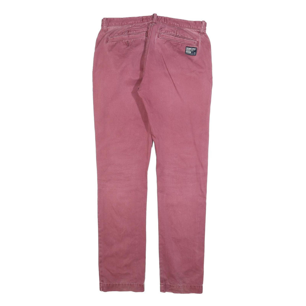 SUPERDRY Mens Slim Skinny Cotton Blend Burgundy Trousers W32 L32 Stylish