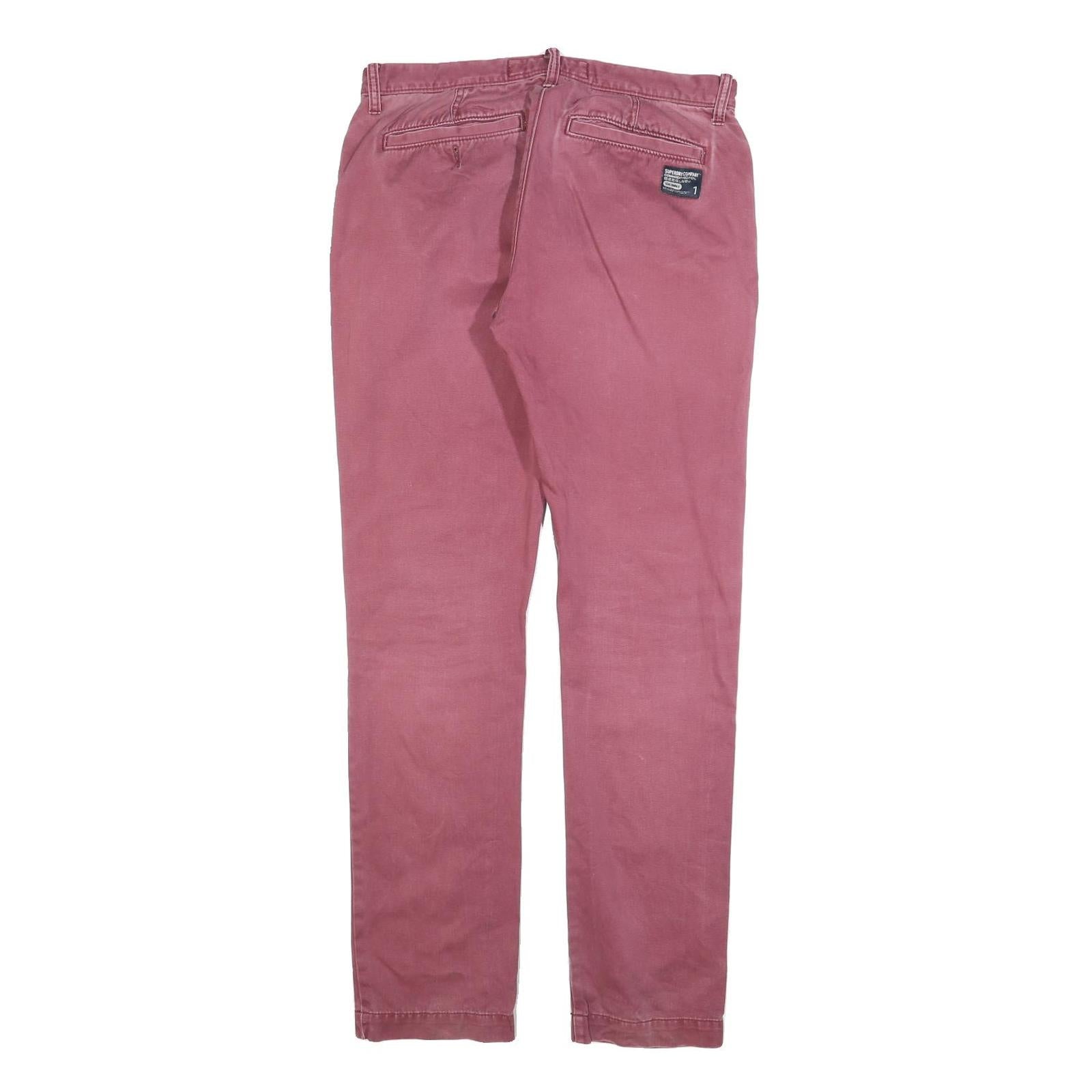 SUPERDRY Mens Slim Skinny Cotton Blend Burgundy Trousers W32 L32 Stylish