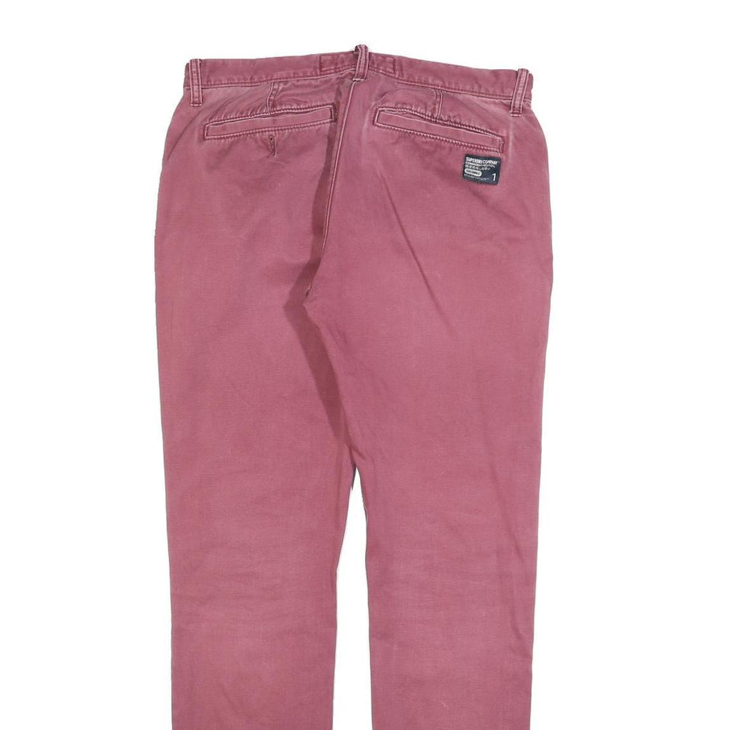 SUPERDRY Mens Slim Skinny Cotton Blend Burgundy Trousers W32 L32 Stylish