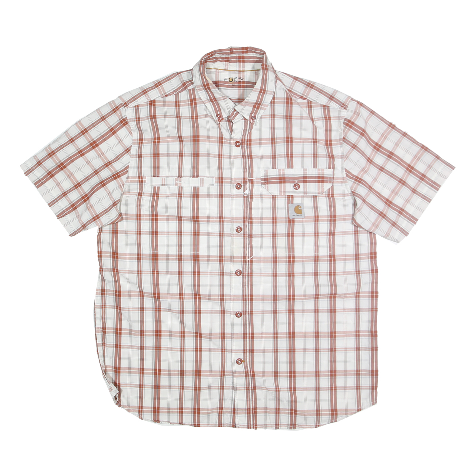 CARHARTT Mens White & Rust Check Shirt L Cotton Blend Short Sleeve Casual Work